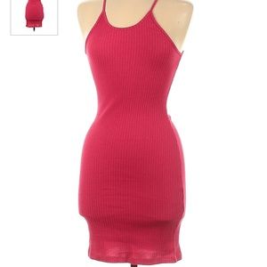 French Connection raspberry pink casual midi ribbed bodycon dress. Size S.